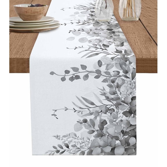 Hokiten Table Runners 72 Inches Long Dress Scarves, Grey Botanical Farmhouse Kitchen/Dining Table Runner, Coffee Tablerunners, Weeping Eucalyptus Leaves Watercolor 16x72 Inch