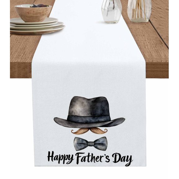Hokiten Table Runners 72 Inches Long Dress Scarves, Happy Father's Day Farmhouse Kitchen/Dining Table Runner, Coffee Tablerunners, Bow Beard Funny Decor 13x72 Inch