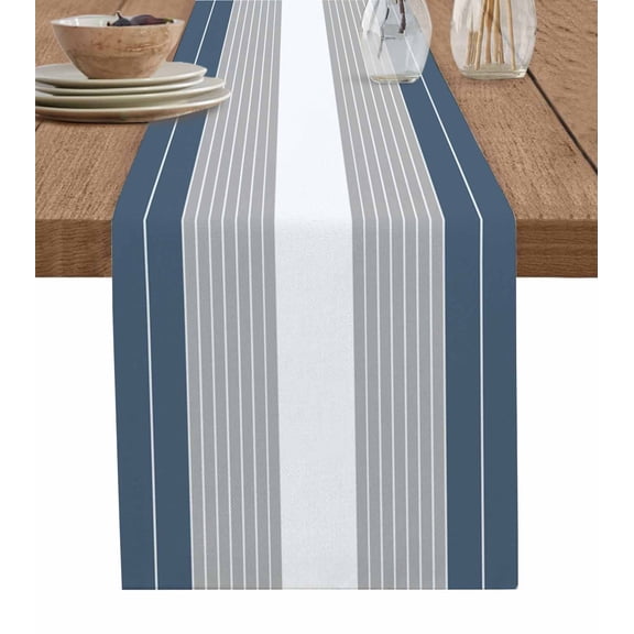 Hokiten Table Runners 72 Inches Long Dress Scarves, Haze Blue Grey Stripe Farmhouse Kitchen/Dining Table Runner, Coffee Tablerunners, Modern Art Horizontal Striped 13x72 Inch