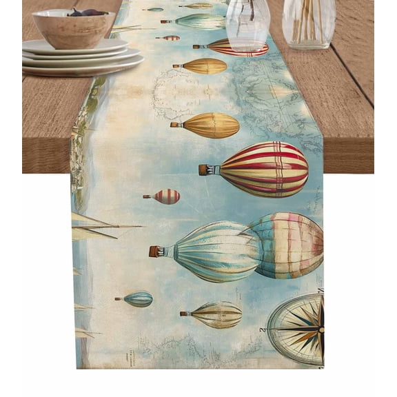 Hokiten Table Runners 72 Inches Long Dress Scarves, Nautical Boats Blue Farmhouse Kitchen/Dining Table Runner, Coffee Tablerunners, Coastal Ocean Vintage Hot Balloons 13x72 Inch