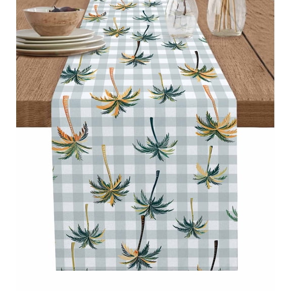 Hokiten Table Runners 72 Inches Long Dress Scarves, Palm Trees Farmhouse Kitchen/Dining Table Runner, Coffee Tablerunners, Watercolor Plaid Tropical Tree Summer 13x72 Inch
