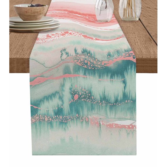 Hokiten Table Runners 72 Inches Long Dress Scarves, Peach Blue Ombre Farmhouse Kitchen/Dining Table Runner, Coffee Tablerunners, Abstract Modern Art Fluid Striped 13x72 Inch