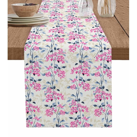 Hokiten Table Runners 72 Inches Long Dress Scarves, Pink Floral Farmhouse Kitchen/Dining Table Runner, Coffee Tablerunners, Spring Rustic Botanical Flowers Herbs 13x72 Inch