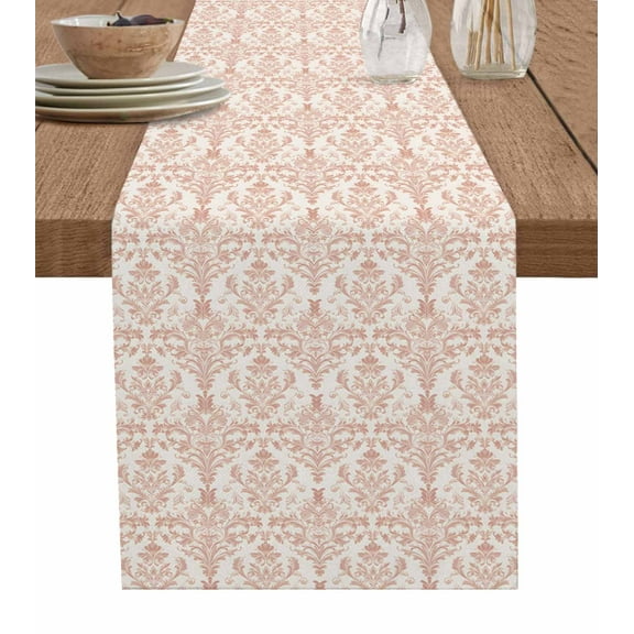 Hokiten Table Runners 72 Inches Long Dress Scarves, Pink Flowers Farmhouse Kitchen/Dining Table Runner, Coffee Tablerunners, Baroque Scroll Floral Damask Pattern Art 13x72 Inch