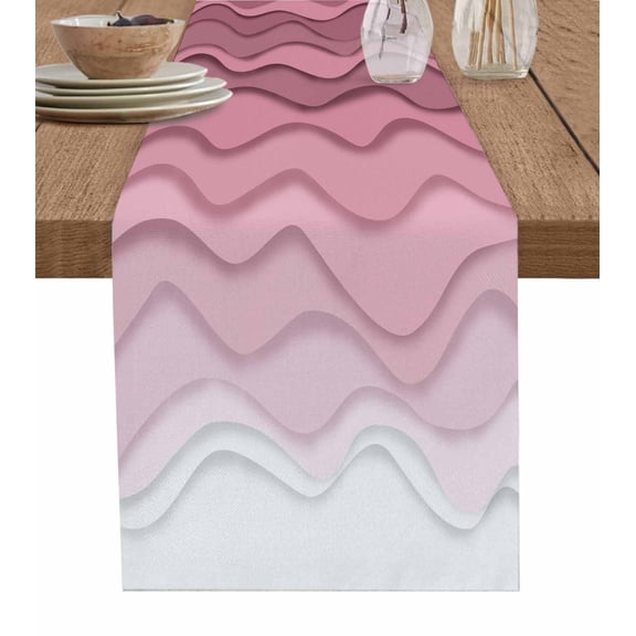 Hokiten Table Runners 72 Inches Long Dress Scarves, Pink Ombre Stripes Farmhouse Kitchen/Dining Table Runner, Coffee Tablerunners, Modern Roman Abstract Waves Art 13x72 Inch