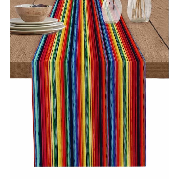 Hokiten Table Runners 72 Inches Long Dress Scarves, Rainbow Striped Farmhouse Kitchen/Dining Table Runner, Coffee Tablerunners, Boho Ethnic Colorful Lines Minimalist 13x72 Inch