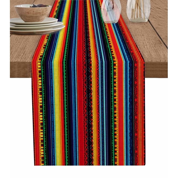 Hokiten Table Runners 72 Inches Long Dress Scarves, Rainbow Striped Farmhouse Kitchen/Dining Table Runner, Coffee Tablerunners, Modern Colorful Boho Ethnic Chic Lines 13x72 Inch