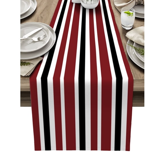 Hokiten Table Runners 72 Inches Long Dress Scarves, Red Black Striped Farmhouse Kitchen/Dining Table Runner, Coffee Tablerunners, Modern White Abstract Art Aesthetics 16x72 Inch