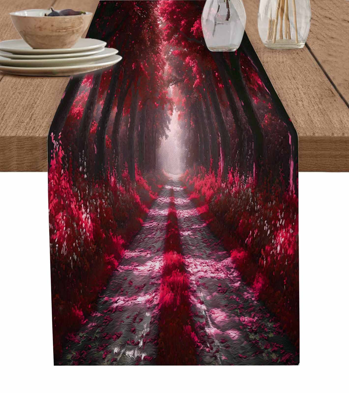 Hokiten Table Runners 72 Inches Long Dress Scarves, Red Trees Farmhouse ...