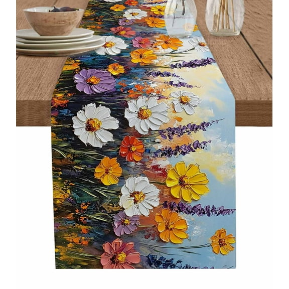 Hokiten Table Runners 72 Inches Long Dress Scarves, Retro Botanical Farmhouse Kitchen/Dining Table Runner, Coffee Tablerunners, Modern Oil Painting Floral Farmhouse 13x72 Inch