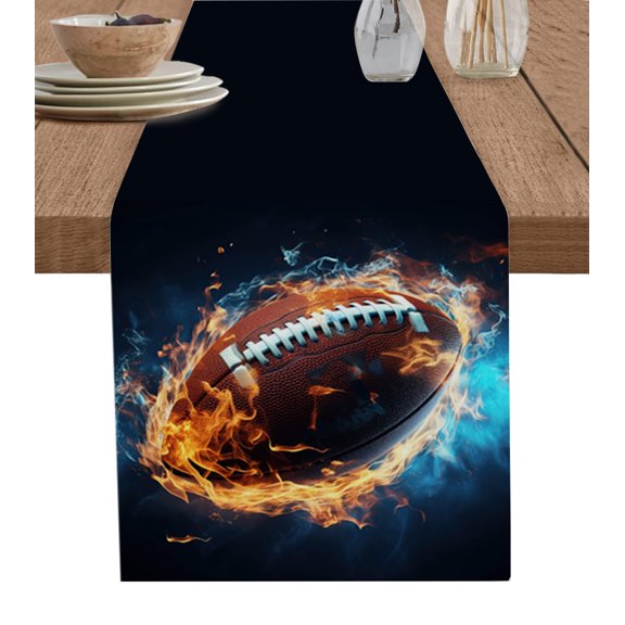 Hokiten Table Runners 72 Inches Long Dress Scarves, Rugby Farmhouse Kitchen/Dining Table Runner, Coffee Tablerunners, Football Flame Modern Abstract Art 13x72 Inch