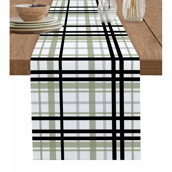 Hokiten Table Runners 72 Inches Long Dress Scarves, Sage Green Black Plaid Farmhouse Kitchen/Dining Table Runner, Coffee Tablerunners, Farmhouse Green Black Checkered 16x72 Inch