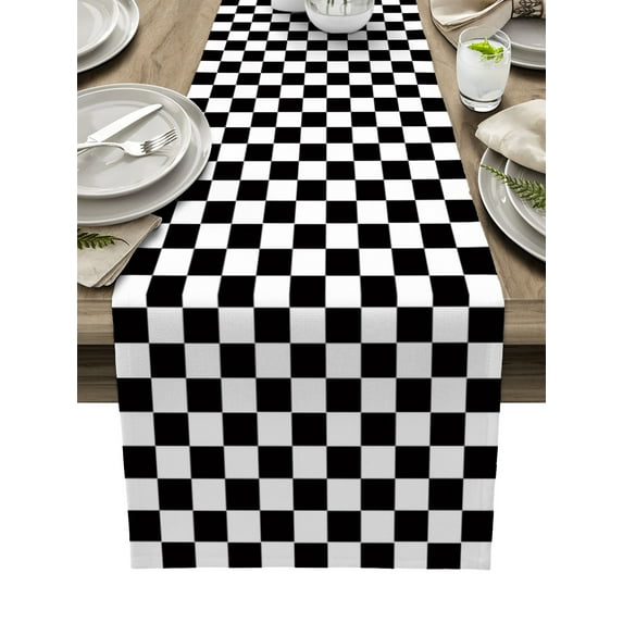 Hokiten Table Runners 72 Inches Long Dress Scarves, Simple Black White Checkered Farmhouse Kitchen/Dining Table Runner, Coffee Tablerunners, Lattice Buffalo Plaid 16x72 Inch