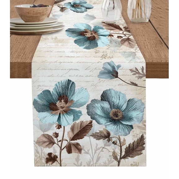 Hokiten Table Runners 72 Inches Long Dress Scarves, Spring Floral Farmhouse Kitchen/Dining Table Runner, Coffee Tablerunners, Teal Tulip Vintage Botanical Summer 16x72 Inch