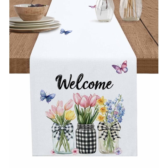 Hokiten Table Runners 72 Inches Long Dress Scarves, Spring Flowers Farmhouse Kitchen/Dining Table Runner, Coffee Tablerunners, Farmhouse Tulip Botanical Watercolor 13x72 Inch