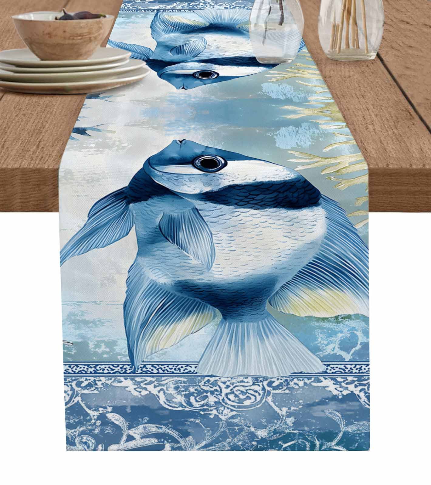 Hokiten Table Runners 72 Inches Long Dress Scarves, Summer Fish ...