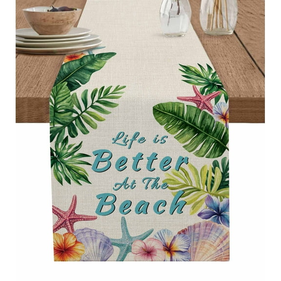 Hokiten Table Runners 72 Inches Long Dress Scarves, Summer Tropical Palm Leaf Farmhouse Kitchen/Dining Table Runner, Coffee Tablerunners, Floral Coastal Starfish Retro 13x72 Inch