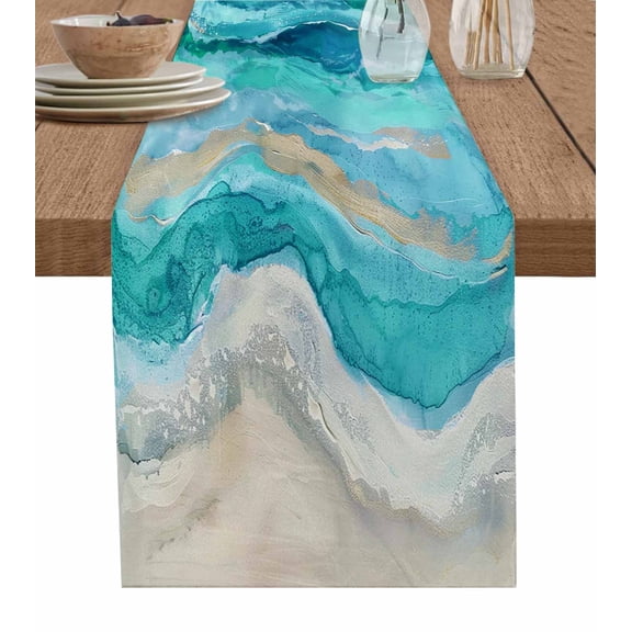 Hokiten Table Runners 72 Inches Long Dress Scarves, Teal Coastal Farmhouse Kitchen/Dining Table Runner, Coffee Tablerunners, Summer Beach Nautical Abstract Art 16x72 Inch