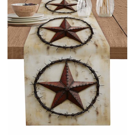 Hokiten Table Runners 72 Inches Long Dress Scarves, Texas Star Retro Farmhouse Kitchen/Dining Table Runner, Coffee Tablerunners, Country Stars Farmhouse Brown Vintage 13x72 Inch