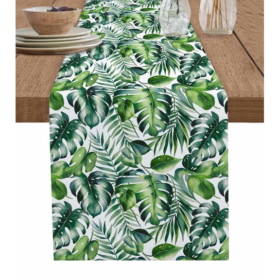 Hokiten Table Runners 72 Inches Long Dress Scarves, Tropical Palm Leaves Farmhouse Kitchen/Dining Table Runner, Coffee Tablerunners, Summer Green Botanical Plants 13x72 Inch