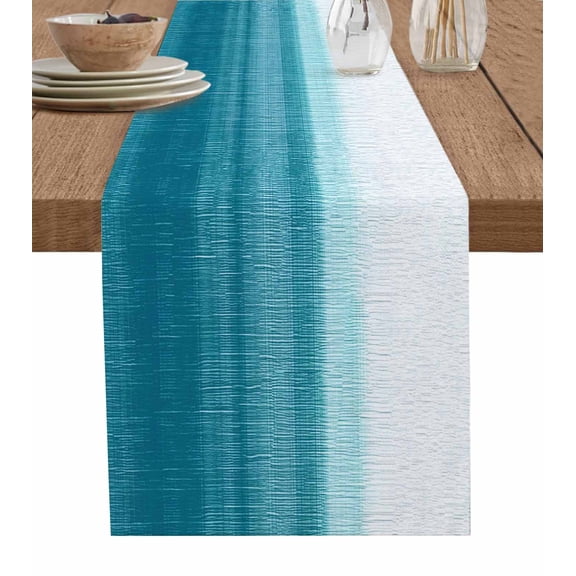 Hokiten Table Runners 72 Inches Long Dress Scarves, Turquoise White Ombre Farmhouse Kitchen/Dining Table Runner, Coffee Tablerunners, Modern Country Abstract Stripes 13x72 Inch