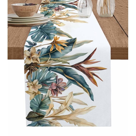 Hokiten Table Runners 72 Inches Long Dress Scarves, Vintage Tropical Leaves Farmhouse Kitchen/Dining Table Runner, Coffee Tablerunners, Summer Rustic Floral 13x72 Inch