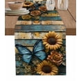 thumbnail image 1 of Hokiten Table Runners 72 Inches Long Dress Scarves, Yellow Flower Butterfly Farmhouse Kitchen/Dining Table Runner, Coffee Tablerunners, Teal Metal Striped Vintage 13x72 Inch, 1 of 7