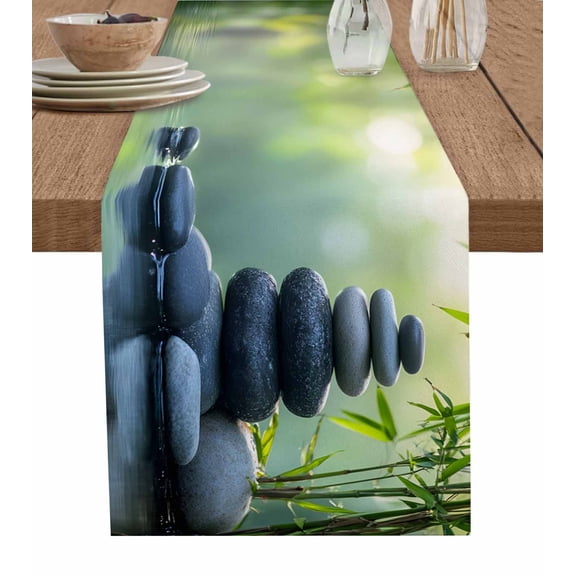 Hokiten Table Runners 72 Inches Long Dress Scarves, Zen Stones Farmhouse Kitchen/Dining Table Runner, Coffee Tablerunners, Nature Water Reflection Country Botanical 13x72 Inch