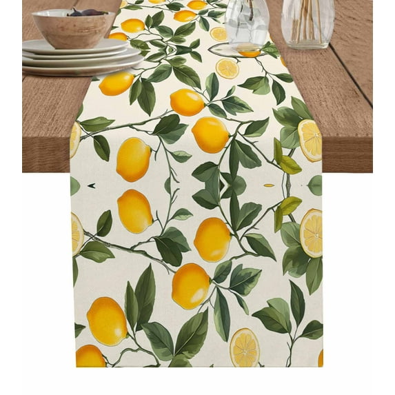 Hokiten Table Runners 90 Inches Long Dress Scarves, Lemon Leaves Farmhouse Coffee/Dining/Kitchen Table Runner for Living Room, Summer Fruit Country Nature Watercolor 13x90 Inch