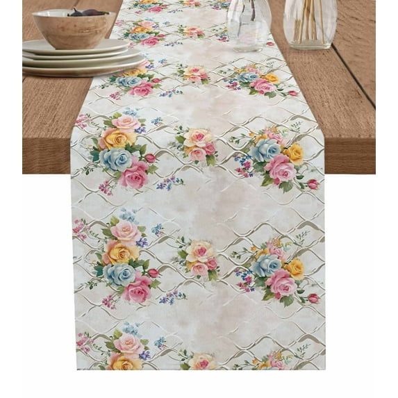 Hokiten Table Runners 90 Inches Long Dress Scarves, Roses Floral Farmhouse Coffee/Dining/Kitchen Table Runner for Living Room, Rustic Vintage Luxury Flowers Botanical 13x90 Inch