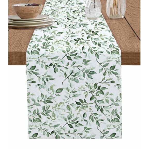 Hokiten Table Runners 90 Inches Long Dress Scarves, Sage Green Leaf Farmhouse Coffee/Dining/Kitchen Table Runner for Living Room, Country Eucalyptus Nature Plant Branch 13x90 Inch