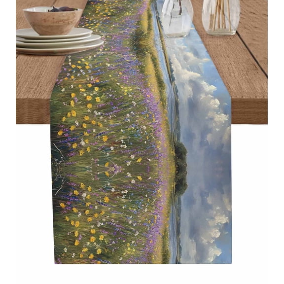 Hokiten Table Runners 90 Inches Long Dress Scarves, Spring Floral Farmhouse Coffee/Dining/Kitchen Table Runner for Living Room, Pastoral Flowers Oil Painting 13x90 Inch