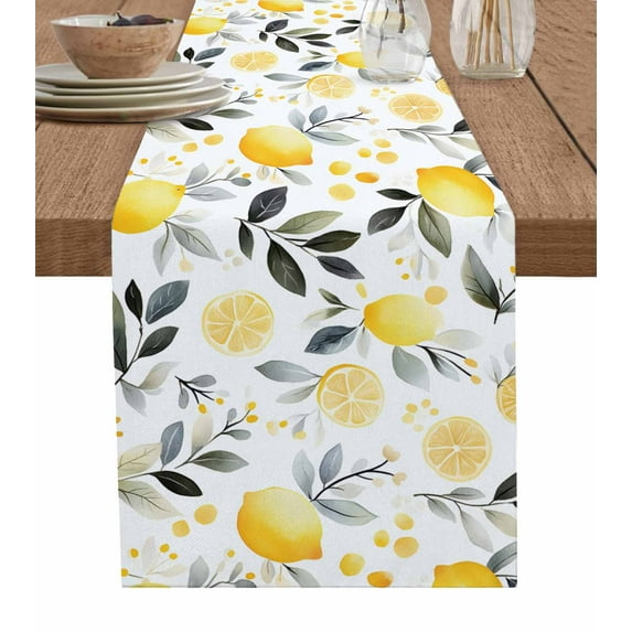 Hokiten Table Runners 90 Inches Long Dress Scarves, Summer Lemon Farmhouse Coffee/Dining/Kitchen Table Runner for Living Room, Watercolor Fruit Grey Leaf 13x90 Inch