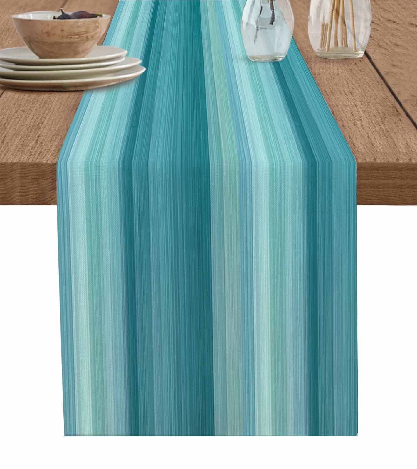 Hokiten Table Runners 90 Inches Long Dress Scarves, Teal Turquoise Aqua Ombre Farmhouse Coffee/Dining/Kitchen Table Runner for Living Room, Contemporary Abstract Lines 13x90 Inch