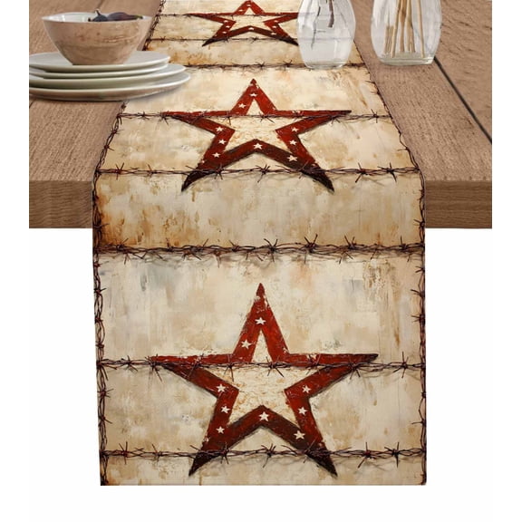 Hokiten Table Runners 90 Inches Long Dress Scarves, Texas Star Western Farmhouse Coffee/Dining/Kitchen Table Runner for Living Room, Country Retro Vintage 13x90 Inch