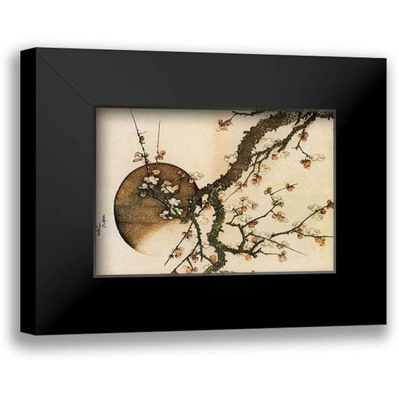 Hokusai 14x11 Black Modern Framed Museum Art Print Titled - Plum Blossom And The Moon 1803