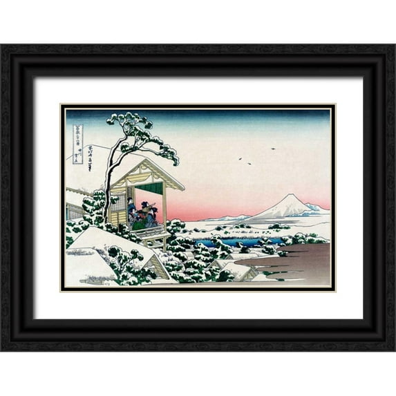 Hokusai 14x11 Black Ornate Wood Framed with Double Matting Museum Art Print Titled - Tea House at Koishikawa, 1830