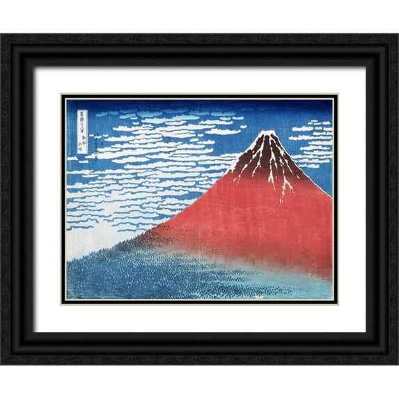 Hokusai 14x12 Black Ornate Wood Framed with Double Matting Museum Art Print Titled - Fine Wind Clear Morning