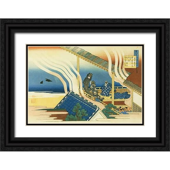 Hokusai 18x13 Black Ornate Wood Framed with Double Matting Museum Art Print Titled - Bath House By A Lake