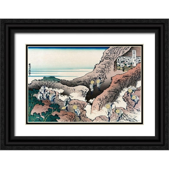 Hokusai 18x13 Black Ornate Wood Framed with Double Matting Museum Art Print Titled - Climbing Mt. Fuji, 1830