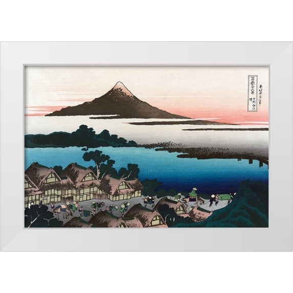 Hokusai 18x13 White Modern Wood Framed Museum Art Print Titled - Dawn at Isawa in Kai Province, 1830