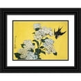 thumbnail image 1 of Hokusai 18x14 Black Ornate Wood Framed with Double Matting Museum Art Print Titled - Hydrangea And Swallow, 1 of 4