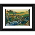 thumbnail image 1 of Hokusai 18x14 Black Ornate Wood Framed with Double Matting Museum Art Print Titled - People Crossing An Arched Bridge, 1 of 4