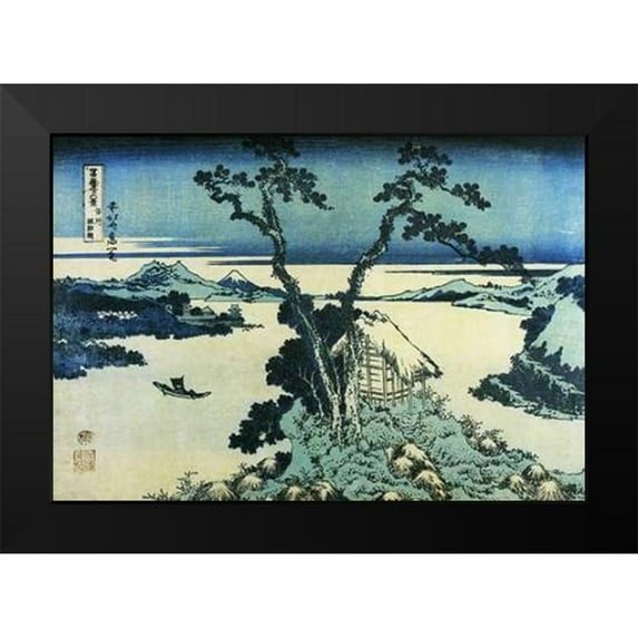 Hokusai 24x18 Black Modern Framed Museum Art Print Titled - A View Of Mount Fuji Across Lake Suwa In Shinano Province 1831