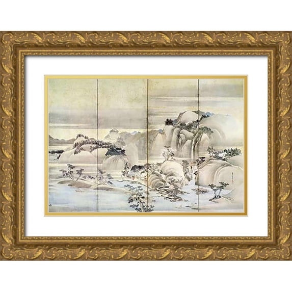 Hokusai 24x18 Gold Ornate Wood Framed with Double Matting Museum Art Print Titled - Landscape Spring And Summer
