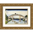 thumbnail image 1 of Hokusai 32x23 Gold Ornate Wood Framed with Double Matting Museum Art Print Titled - Mt Fuji Through Piers Of Mannenbashi, 1 of 4