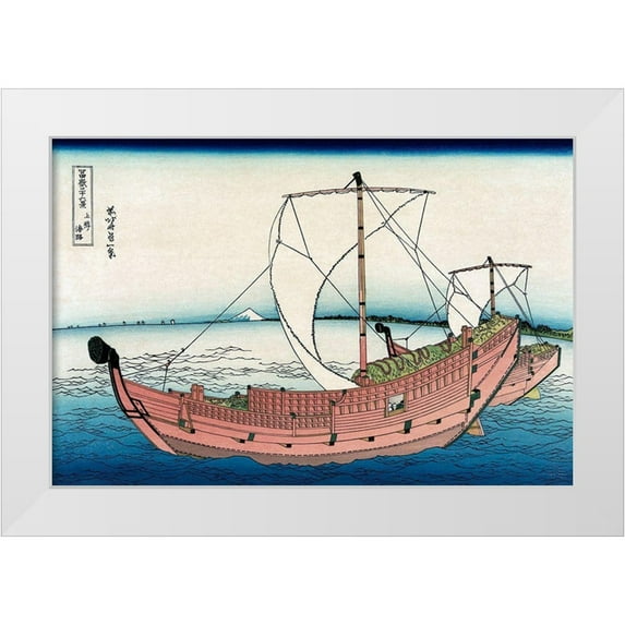 Hokusai 32x23 White Modern Wood Framed Museum Art Print Titled - Kazusa Sea Route, 1830