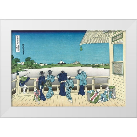 Hokusai 32x23 White Modern Wood Framed Museum Art Print Titled - Sazai Hall - 500 Rakanji Temple, 1830