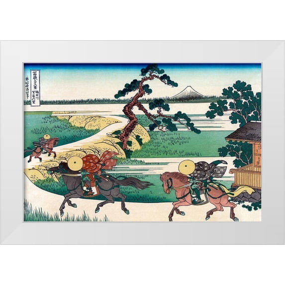 Hokusai 32x23 White Modern Wood Framed Museum Art Print Titled - Village of Sekiya at Sumida River, 1830