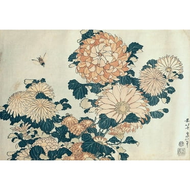 Hokusai "Chrysanthemums" Glossy Poster